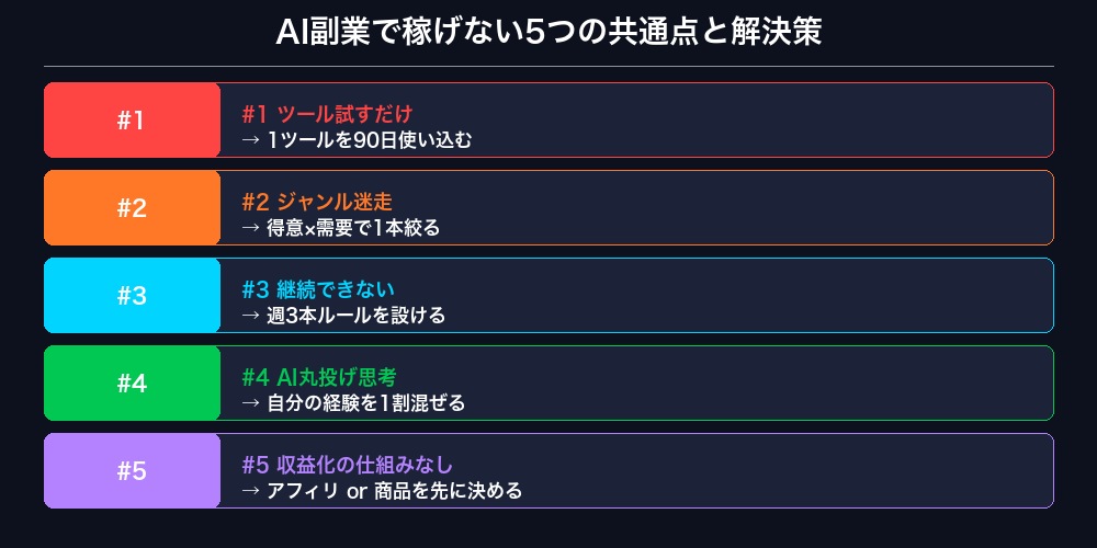 AI副業 稼げない共通点インフォグラフィック